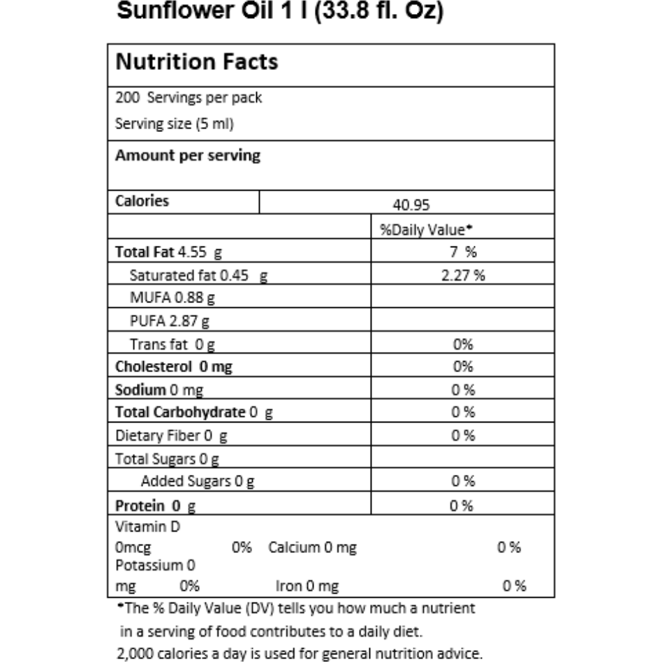Just Organik Organic Sunflower Oil - 1 L (33.8 Fl Oz)