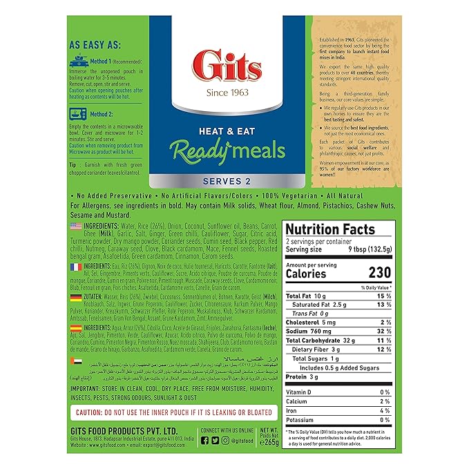 Gits Ready Meals Masala Rice - 265 Gm (9.3 Oz)