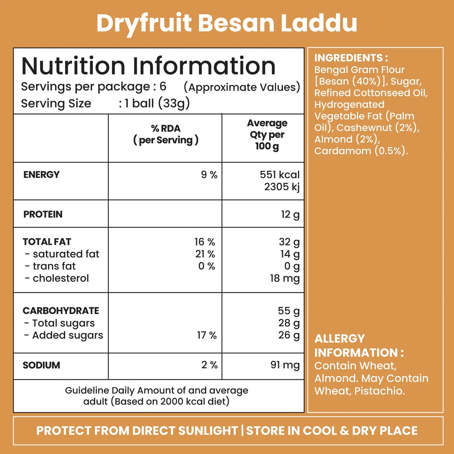 Jabsons Dryfruit Besan Laddu - 400 Gm (14.11 Oz)