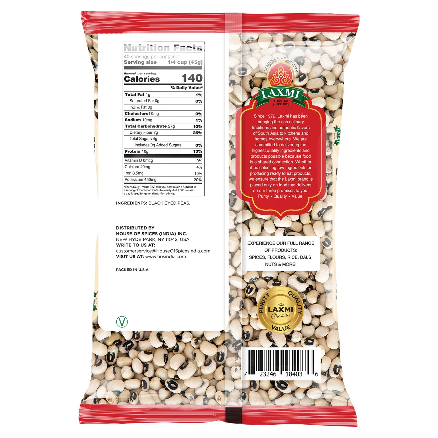 Laxmi Black Eye Peas - 4 Lb (1.81 Kg)
