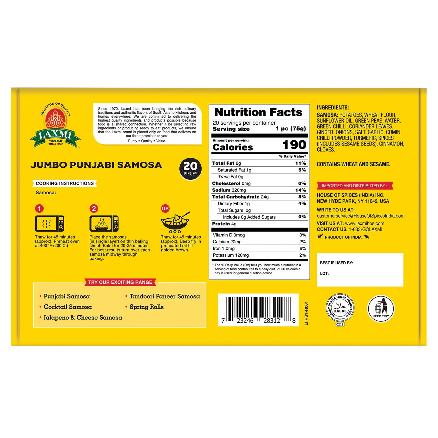 Laxmi Jumbo Punjabi Samosa 20 Pc - 1.5 Kg (53 Oz)