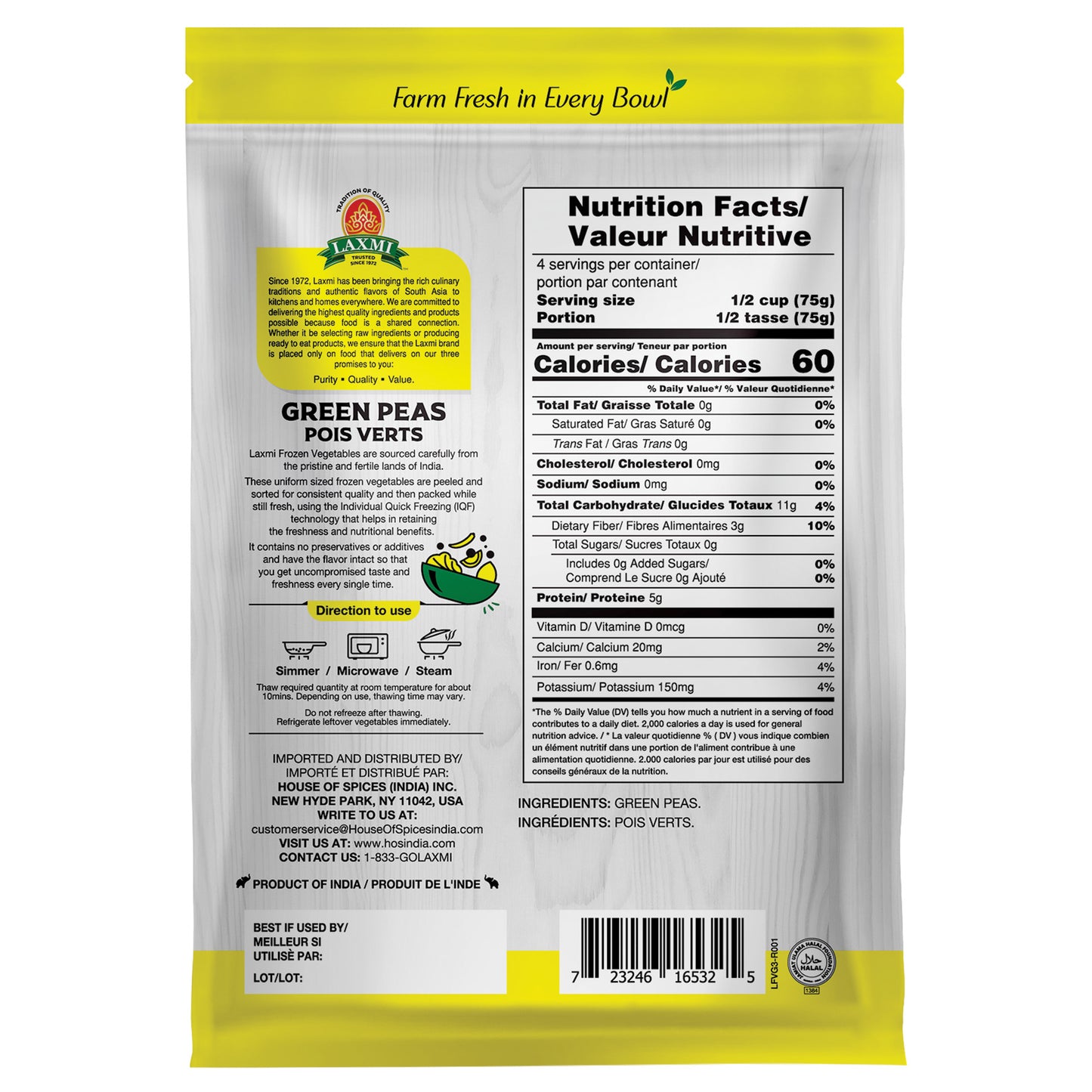 Laxmi Frozen Green Peas - 300 Gm (10.5 Oz)