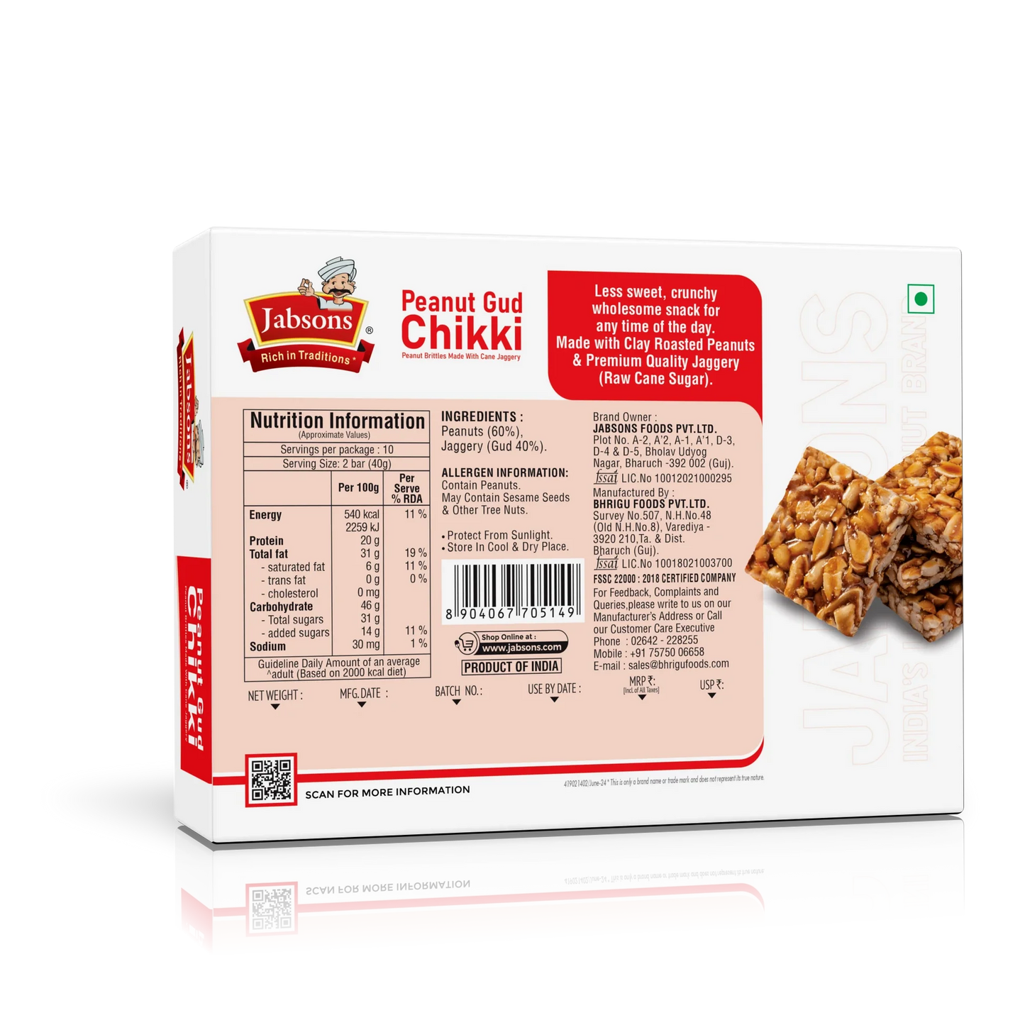Jabsons Chikki Peanut Gud - 400 Gm (14.1 Oz)
