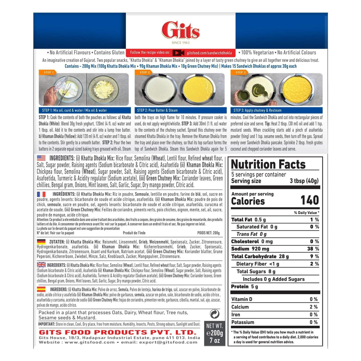 Gits Sandwich Dhokla Mix - 200 Gm (7 Oz)