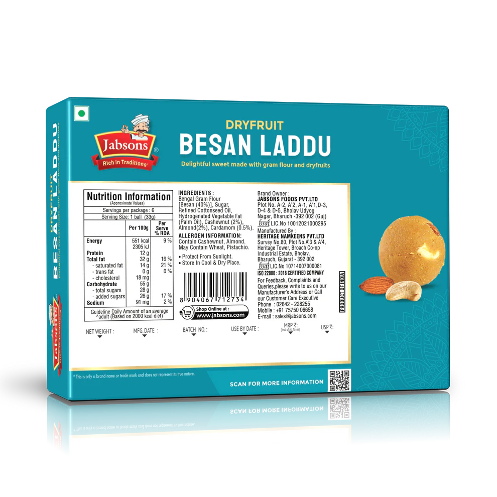 Jabsons Dryfruit Besan Laddu - 400 Gm (14.11 Oz)