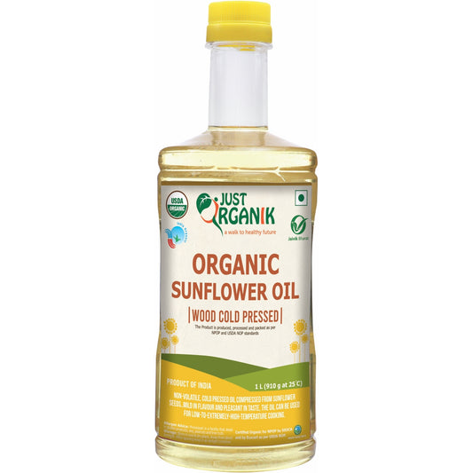 Just Organik Organic Sunflower Oil - 1 L (33.8 Fl Oz)