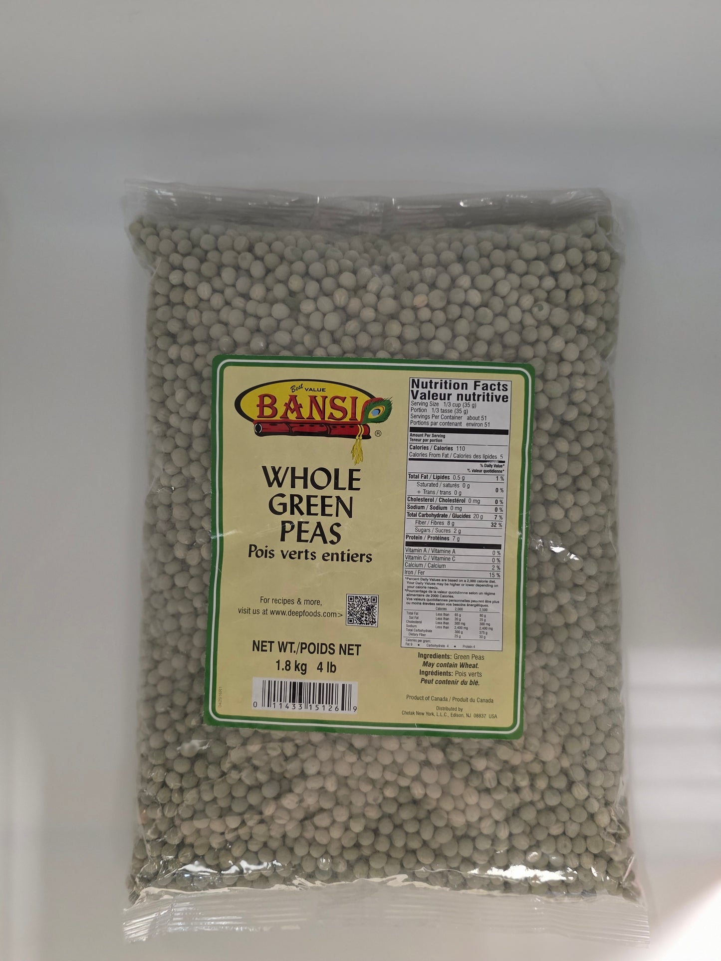 Bansi Whole Green Peas - 4 Lb (1.8 Kg)