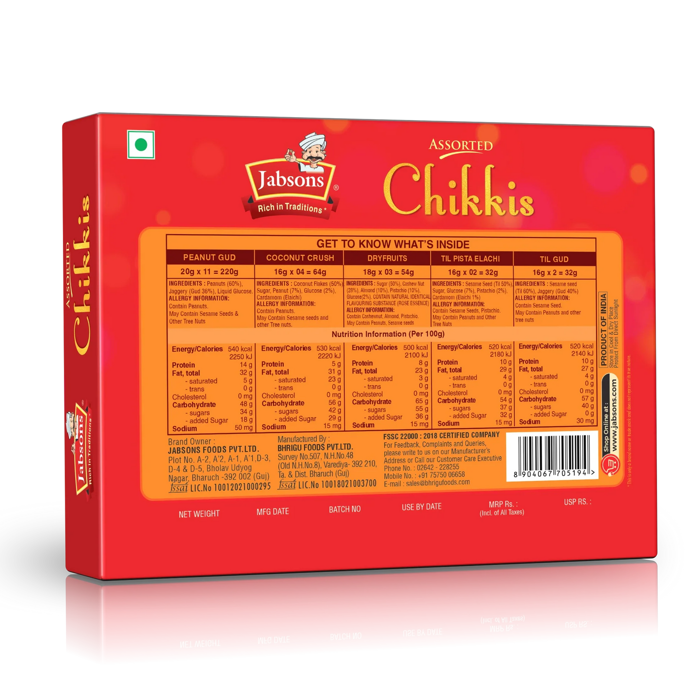 Jabsons Chikki Assorted - 400 Gm (14.1 Oz)
