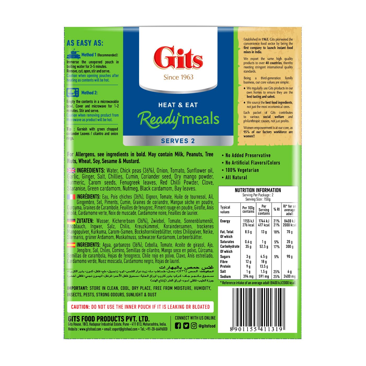 Gits Ready Meals Chana Masala  - 300 Gm