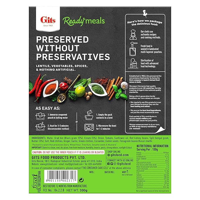 Gits Ready Meals Dal Makhani - 300 Gm (10.5 Oz)