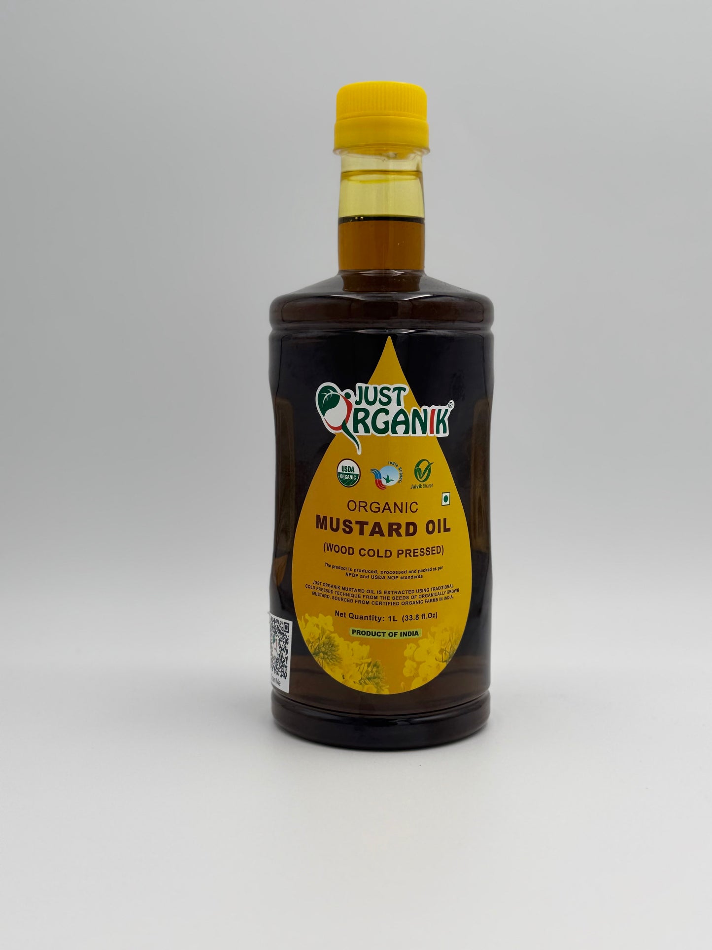 Just Organik Organic Mustard Oil - 1 L (33.8 Fl Oz)