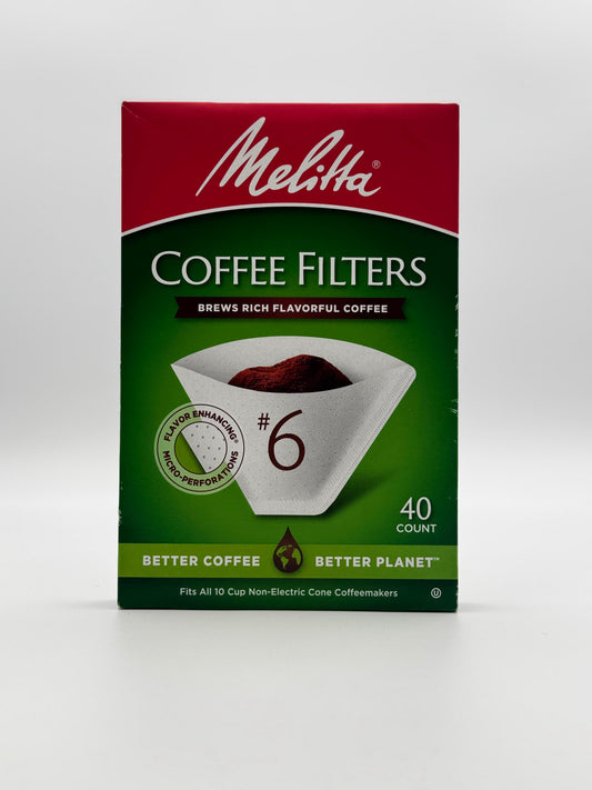 Melitta #6 White Coffee Filters - 40 Ct