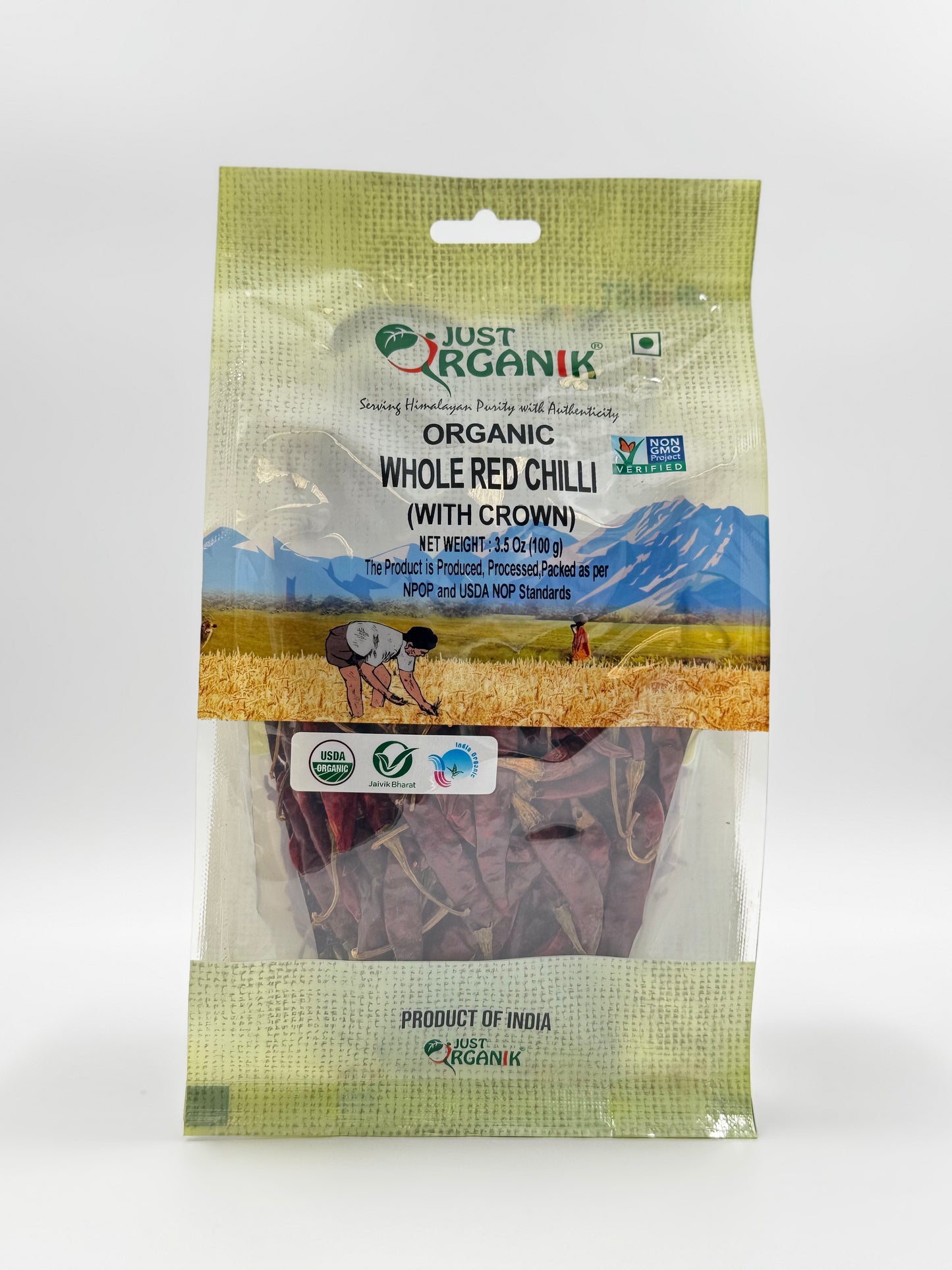 Just Organik Organic Whole Red Chilli - 100 Gm