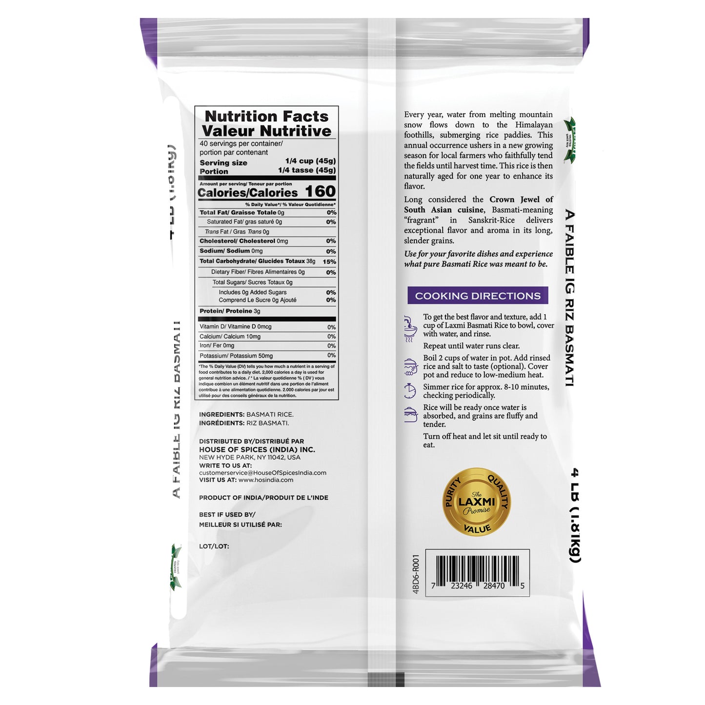 Laxmi Premium Low GI Basmati Rice - 4 Lb (1.81 Kg)