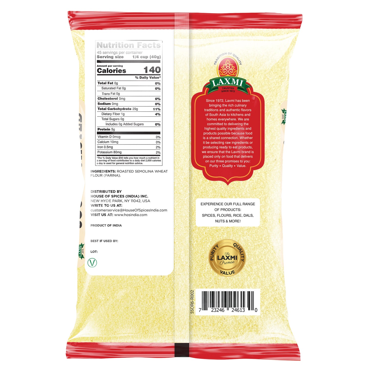 Laxmi Sooji Roasted Upma Mix- 4 Lb (1.81 Kg)