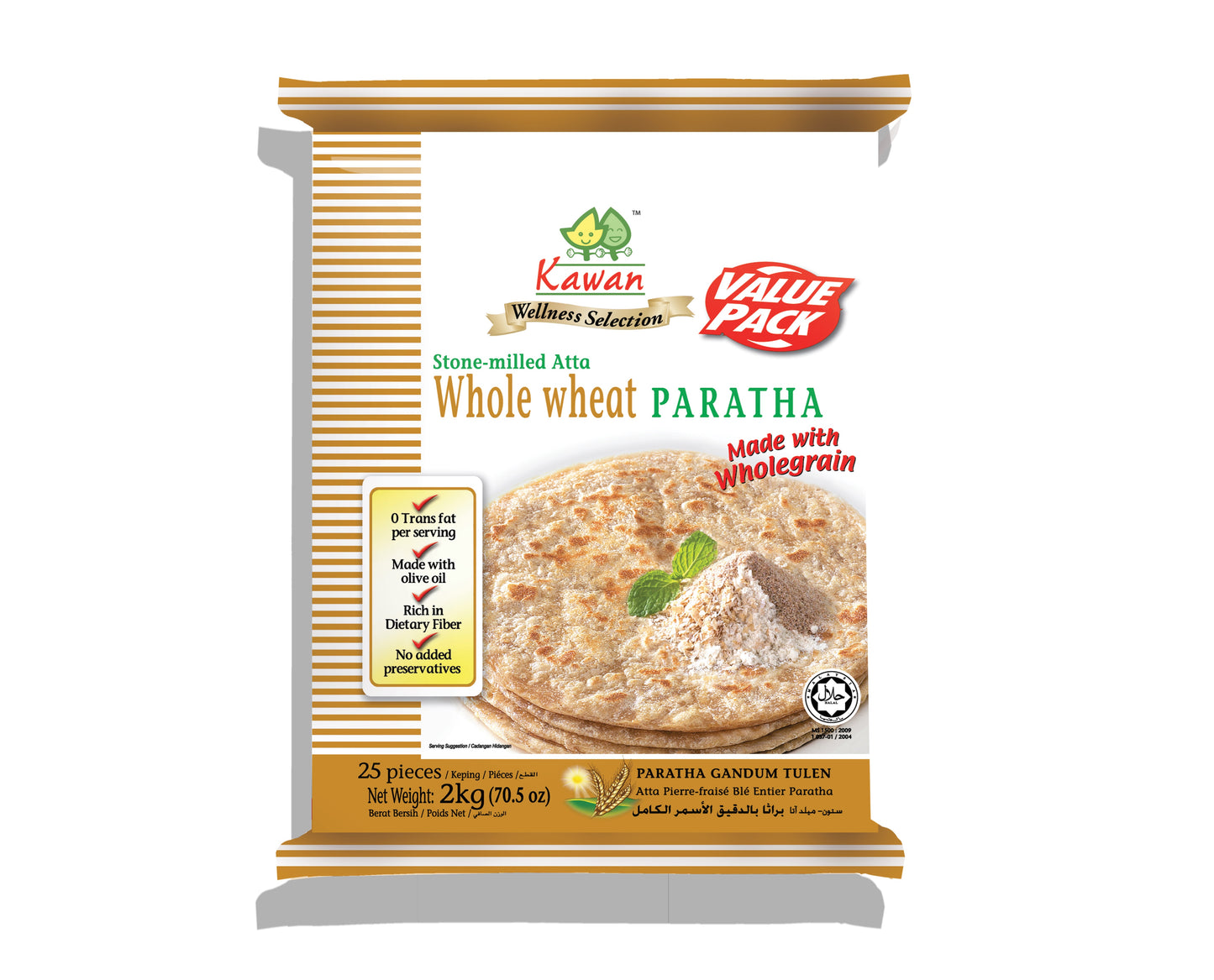Kawan Whole Wheat Paratha 25 Pc - 70.5 Oz (2 Kg)