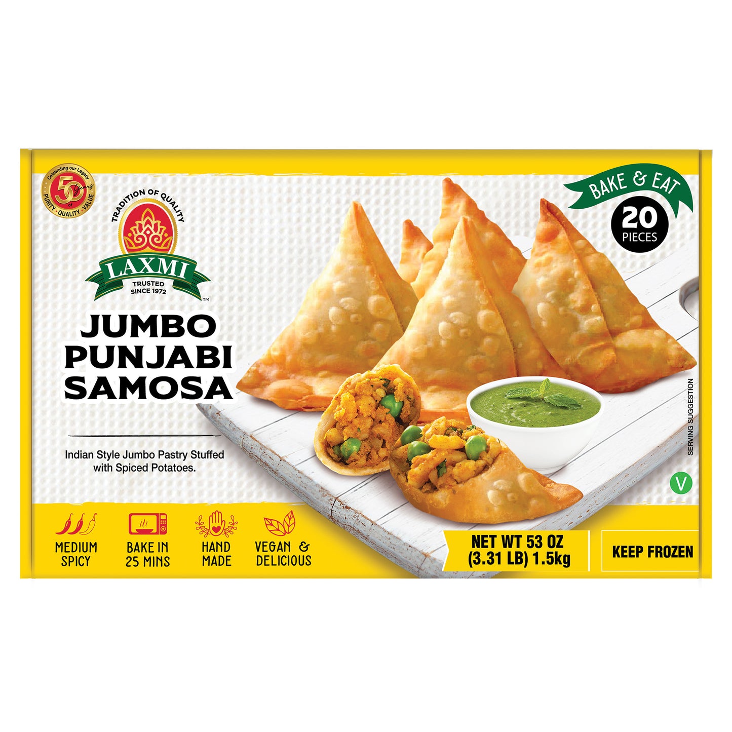 Laxmi Jumbo Punjabi Samosa 20 Pc - 1.5 Kg (53 Oz)