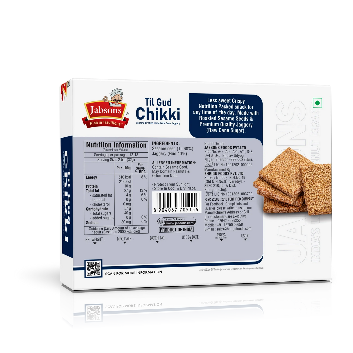 Jabsons Chikki Til Gud - 400 Gm (14 Oz)