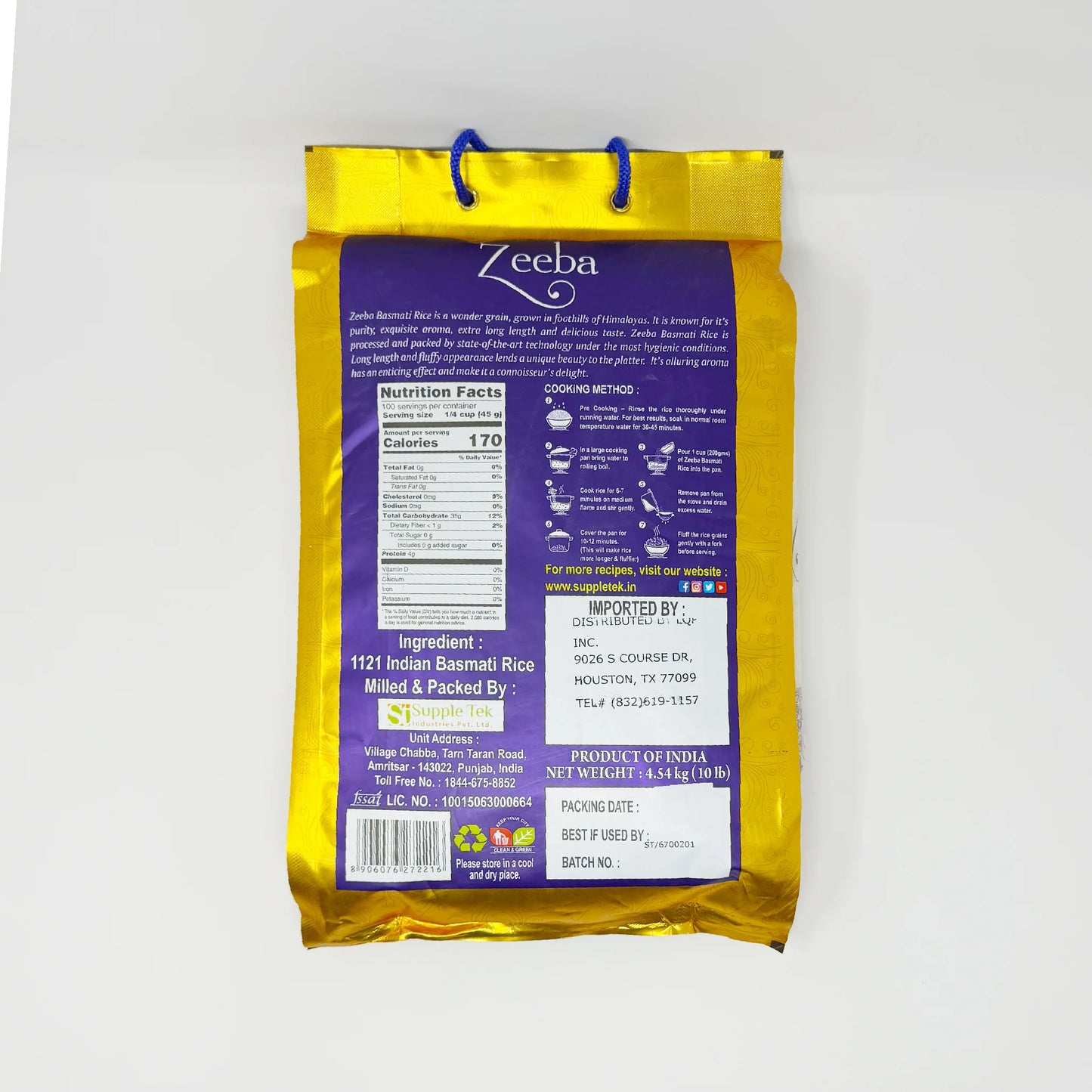 Zeeba Super Basmati Rice - 10 Lb (4.54 Kg)