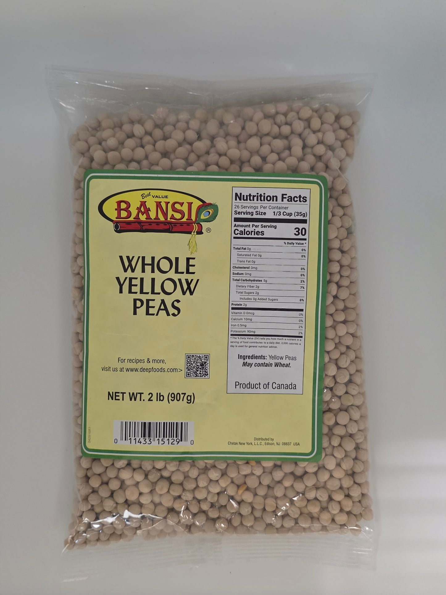 Bansi Yellow Whole Peas - 2 Lb (907 Gm)