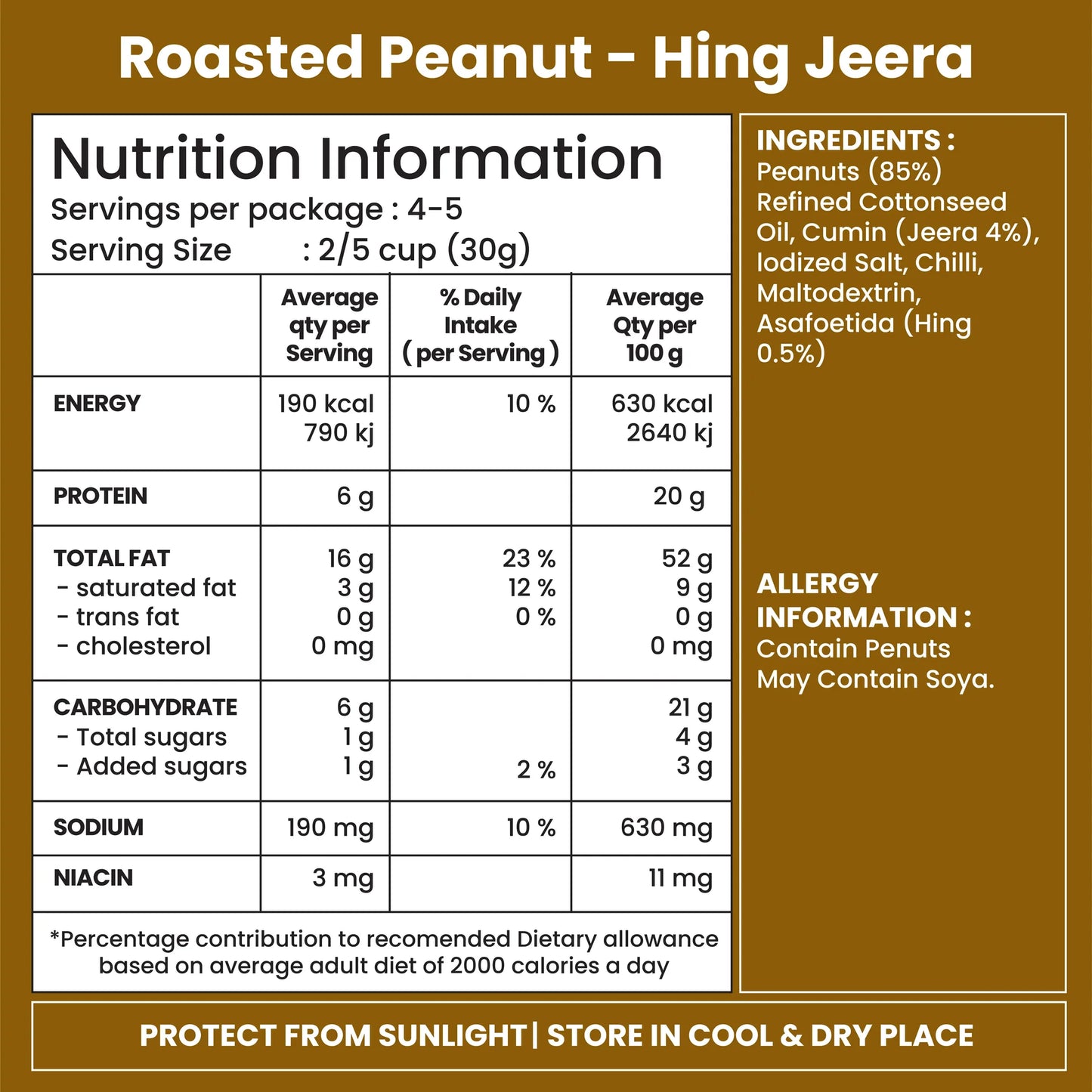 Jabsons Roasted Peanuts Hing Jeera - 140 Gm