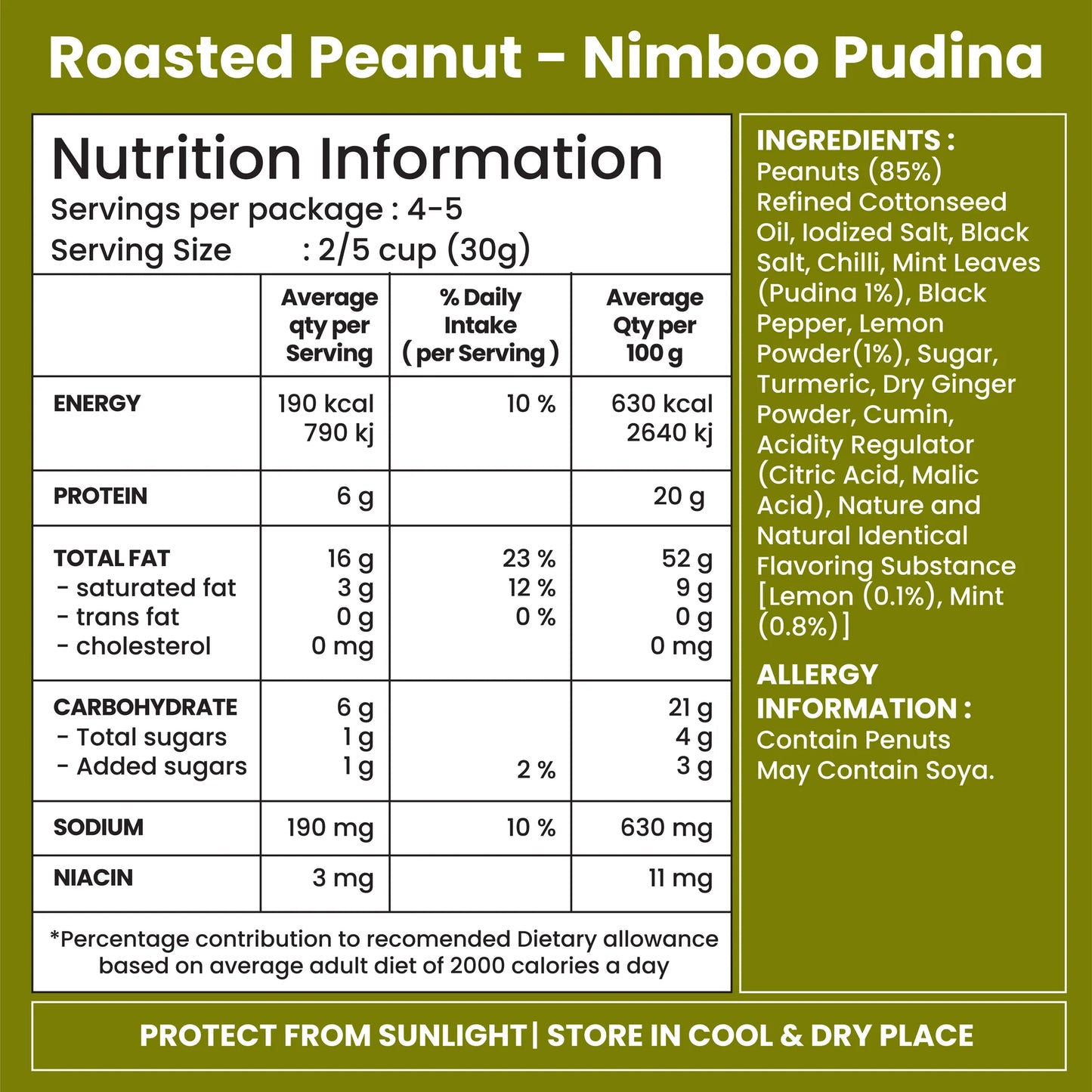 Jabsons Roasted Peanuts Nimboo Pudina - 140 Gm